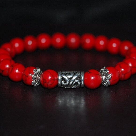 Red Howlite Bracelet,Red Beaded Bracelet,Howlite Bracelet - Picture 2 of 2